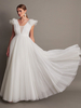 Robe de mariée simple trapèze col en V manches courtes robes de mariée plissées