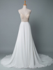 Robe de mariée simple une ligne col en V sans manches en mousseline de soie brodée robes de mariée avec train
