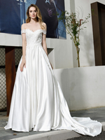 Robe de mariée simple Une ligne sur lépaule Manches courtes Applique Robes de Mariée Avec Train