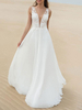 Robe de mariée simple une ligne v cou sans manches en dentelle illusion dos robes de mariée