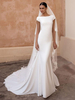 Robe de mariée sirène col bateau manche courte dos nu décoré des boutons
