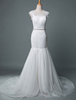 Robe de mariée sirène col bijou sans manches Robe royale à traîne en tulle à pois Robes de mariage