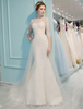 Robe de mariée sirène demi-manche transparente en dentelle à traîne dos nu à laçage Robe de mariée