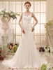 Robe de mariée sirène en chiffon ivoire avec perles traîne chapelle Milanoo