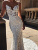 Robe de mariée sirène en dentelle à bretelle dos nu à grande traîne