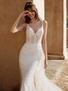 Robe de mariée sirène en dentelle col V à bretelle zip sur dos à traîne