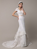 Robe de mariée sirène en dentelle ivoire à col V avec traîne Milanoo
