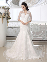 Robe de mariée sirène en dentelle ivoire avec dentelle col V