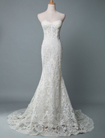 Robe de mariée sirène en dentelle ivoire bustier zip sur dos à traîne ronde robe de mariage luxe