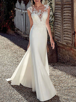 Robe de Mariée Sirène en Dentelle Sans Manches avec Traîne Col en V Robe de Mariage 2021