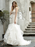 Robe de Mariée Sirène En Dentelle Sans Manches De Cou V Mariage Robes de Mariée à Traîne
