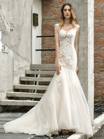 Robe de Mariée Sirène en Dentelle Sans Manches Robe de Mariée Traîne