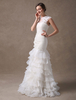 Robe de mariée sirène en organza ivoire avec fleur col rond Milanoo