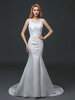 Robe de mariée sirène hall sirène Avec traîne avec perles col rond détail zip Tissu de satin sans doublure ivoire 60cm