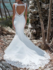 Robe de Mariée Sirène ivoire en Dentelle col rond décolleté à traîne robe de mariage