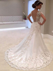 Robe de mariée sirène ivoire tissu de satin col V manche courte en dentelle à grande traîne Robe de mariage