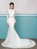 Robe de mariée sirène jardin sirène Avec traîne avec ceinture col rond lacets de dentelle en dentelle sans doublure ivoire 60cm