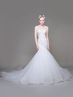 Robe de mariée sirène jardin sirène Avec traîne avec strass à fines bretelles sans manches et taille naturelle lacets de dentelle