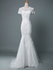 Robe de mariée sirène manches courtes en dentelle col bijou robes de mariée à traîne