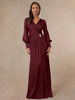Robe de mariée sirène plissée pour mère col en v manches longues robes dinvitées pour mariage