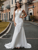 Robe de mariée sirène Robe maxi en mousseline à traîne robe mariée à col rond dos nu sexy
