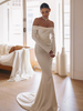 Robe de mariée sirène vintage bustier manche longue zip sur dos à petite traîne