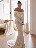 Robe de mariée sirène vintage bustier manche longue zip sur dos à petite traîne