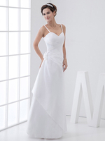 Robe de mariée taffetas blanc ruché bretelles a-ligne
