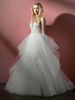 Robe de mariée trapèze à bretelle dos nu jupe en organza à traîne