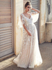 Robe de mariée trapèze blanche en dentelle col en V manches courtes dos nu robes de mariage
