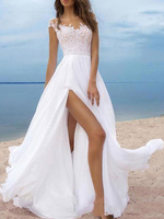 Robe de mariée trapèze blanche ivorie jupe fendu robe de mariage