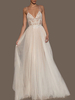 Robe de mariée trapèze col V en dentelle jupe en tulle à bretelle longueur au sol Robe de mariage