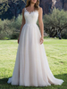Robe de mariée trapèze col V pailletes jupe en tulle à traîne boutonnée sur dos Robe de mariage