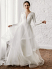Robe de mariée trapèze col V profond manche longue au sol robe de mariage