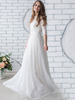 Robe de Mariée Trapèze en Mousseline Creusante Floral Transparentes à Col Rond avec Manches Longues Coupe Cintrée à Lacets Grandes Tailles Bas Evasée Unicolore