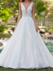 Robe de mariée trapèze ivoire en tulle col V dos nu en dentelle longueur au sol robe de mariage