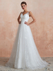 Robe de mariée trapèze ivoire en tulle col V zip sur dos à traîne robe de mariage