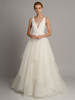 Robe de mariée trapèze robe de mariage ivoire col V décollecté en V jupe superposée à traîne