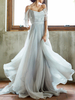 Robe de mariée une ligne hors de lépaule sans manches plissé tribunal train mousseline de soie Boho robes de mariée