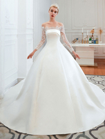 Robe de mariée Vintage 2021 sur lépaule à manches longues Princesse Satin Longueur de plancher Robes de mariée avec Train