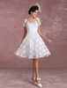 robe de mariée vintage A-ligne die Knöpfen en voile de tulle avec soutien-gorge et doublure manches courtes Milanoo