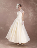 Robe de Mariée Vintage A-ligne détail zip en organza Tissu de satin robe de mariée rétro avec soutien-gorge et doublure manches courtes