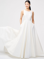 Robe de mariée vintage blanche train chapelle sans bretelles poches sans manches tissu en satin robes traditionnelles pour mariée