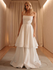 Robe de mariée vintage bustier sans manche zip sur dos jupe portefeuille à traîne