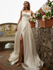 Robe de mariée vintage charleston en satin à bretelle jupe fendue