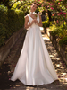 Robe de mariée Vintage col en v sans manches taille naturelle tissu en Satin avec nœuds de Train robes de mariée