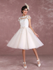 Robe de mariée vintage courte col rond manche courte boutonné sur dos