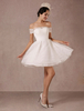 Robe de Mariée Vintage Courte Dentelle Robe de mariée hors de l’épaule Mini trapèze