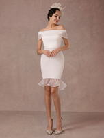 Robe de Mariée Vintage Courte Robe de mariée rétro en satin à manches courtes