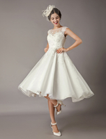 Robe de mariée vintage ivoire en dentelle Longueur au genou Robe de mariage rétro